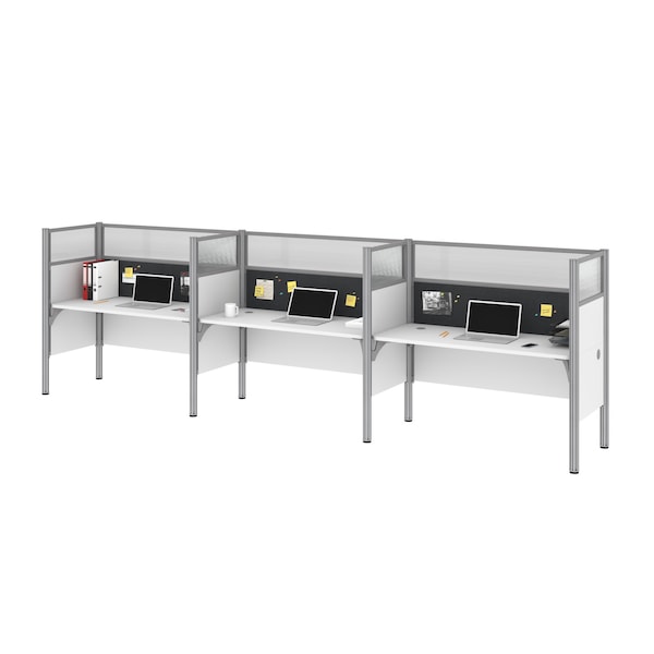 Bestar Bestar Pro-Biz 183W 3-Person Office Cubicles with Gray Tack Boards and High Privacy Panels in white 100872DG-17 - main